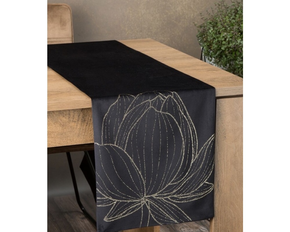 Behúň na stôl Blink 12, čierny s lesklým vzorom